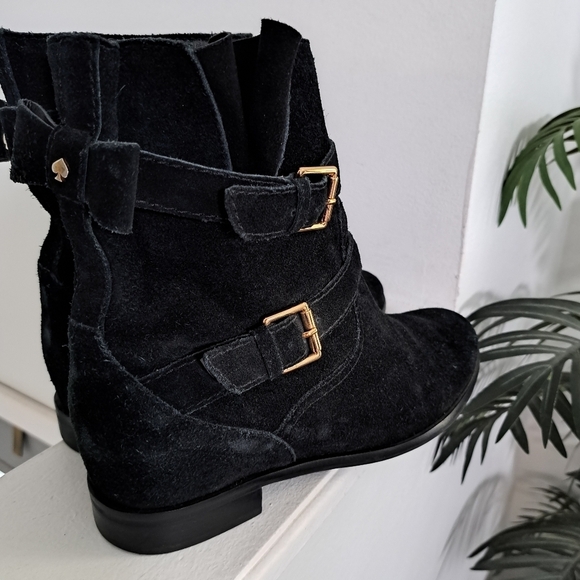 Kate Spade Sabina Boots Black Suede Slouchy Leather Buckles Women's Sz 10.5 - Picture 4 of 12
